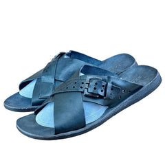 Brador Sandals Men Black Genuine Leather Made in Italy Size 8.5| 42 - Azini