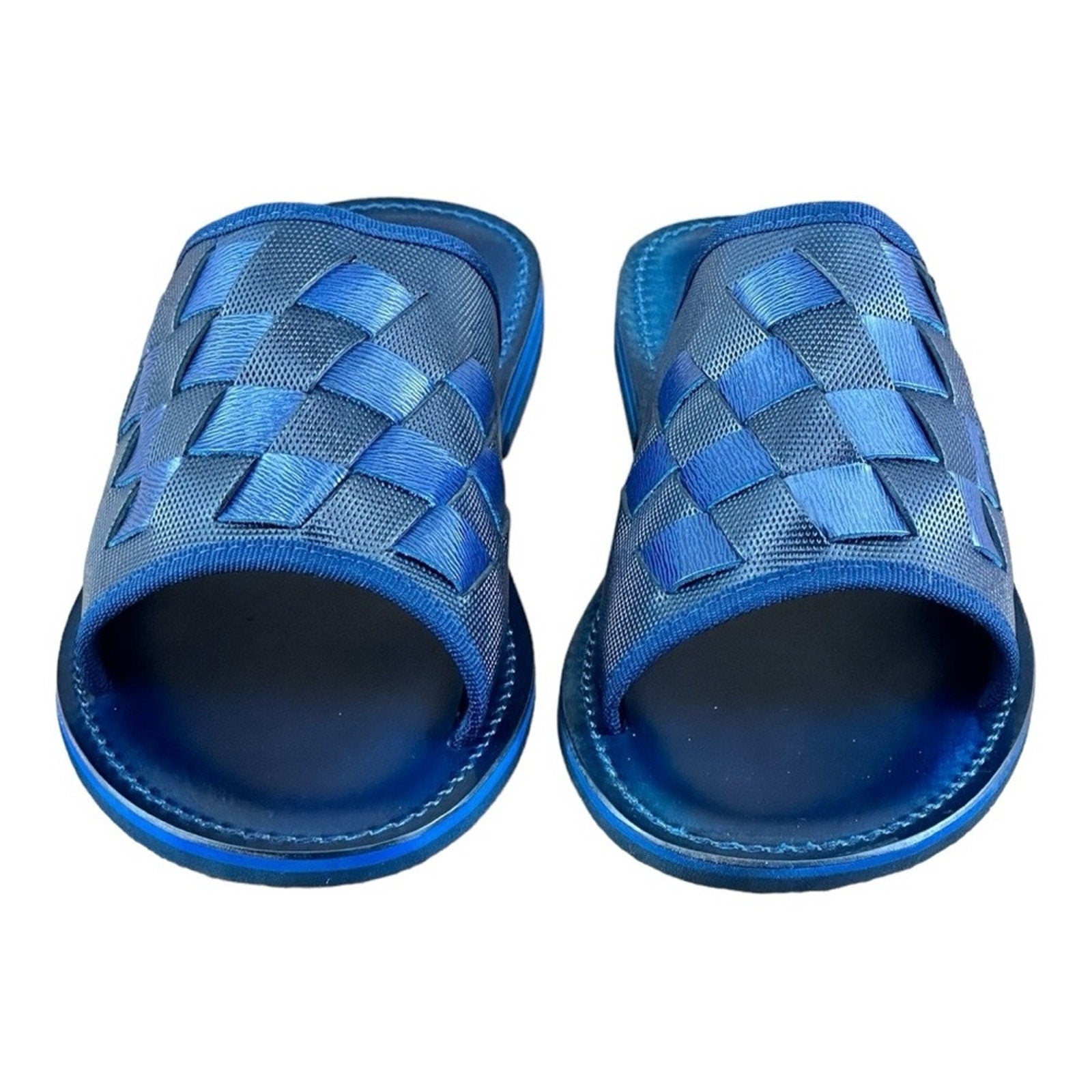 ReFerdinando Vero Cuoio Men’s Blue Woven Leather Slides sandal shoes - Azini