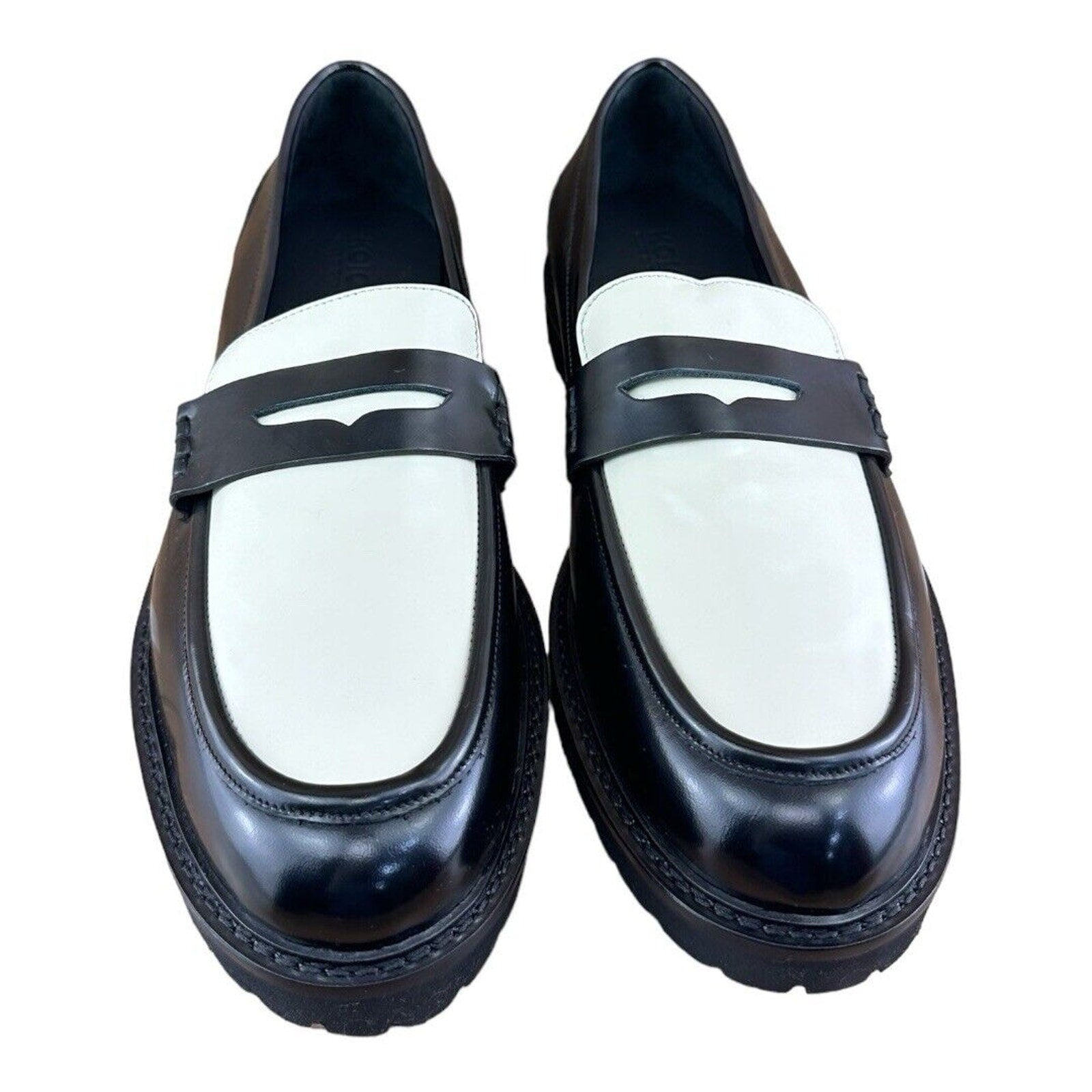 Koio Arezzo Penny Loafers Black White Leather AZDIM120 Made In Italy - Azini