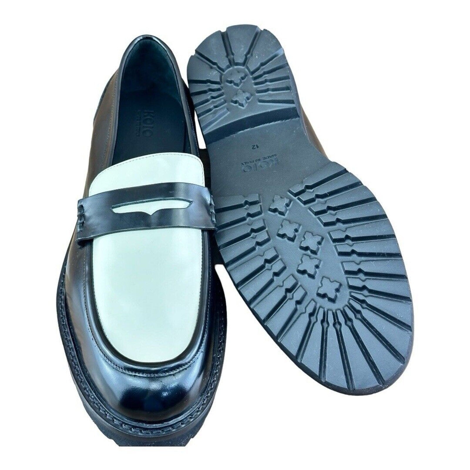 Koio Arezzo Penny Loafers Black White Leather AZDIM120 Made In Italy - Azini