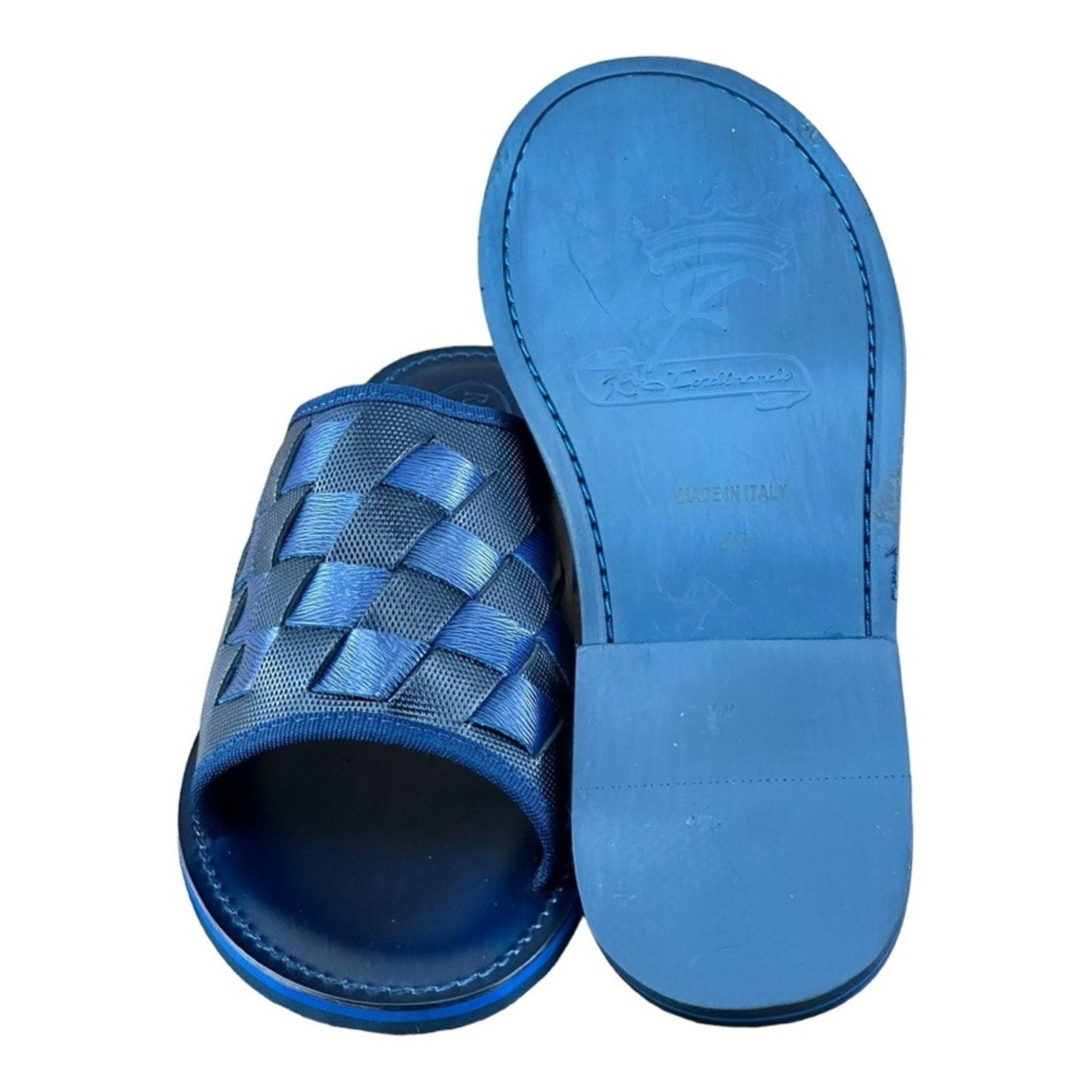 ReFerdinando Vero Cuoio Men’s Blue Woven Leather Slides sandal shoes - Azini