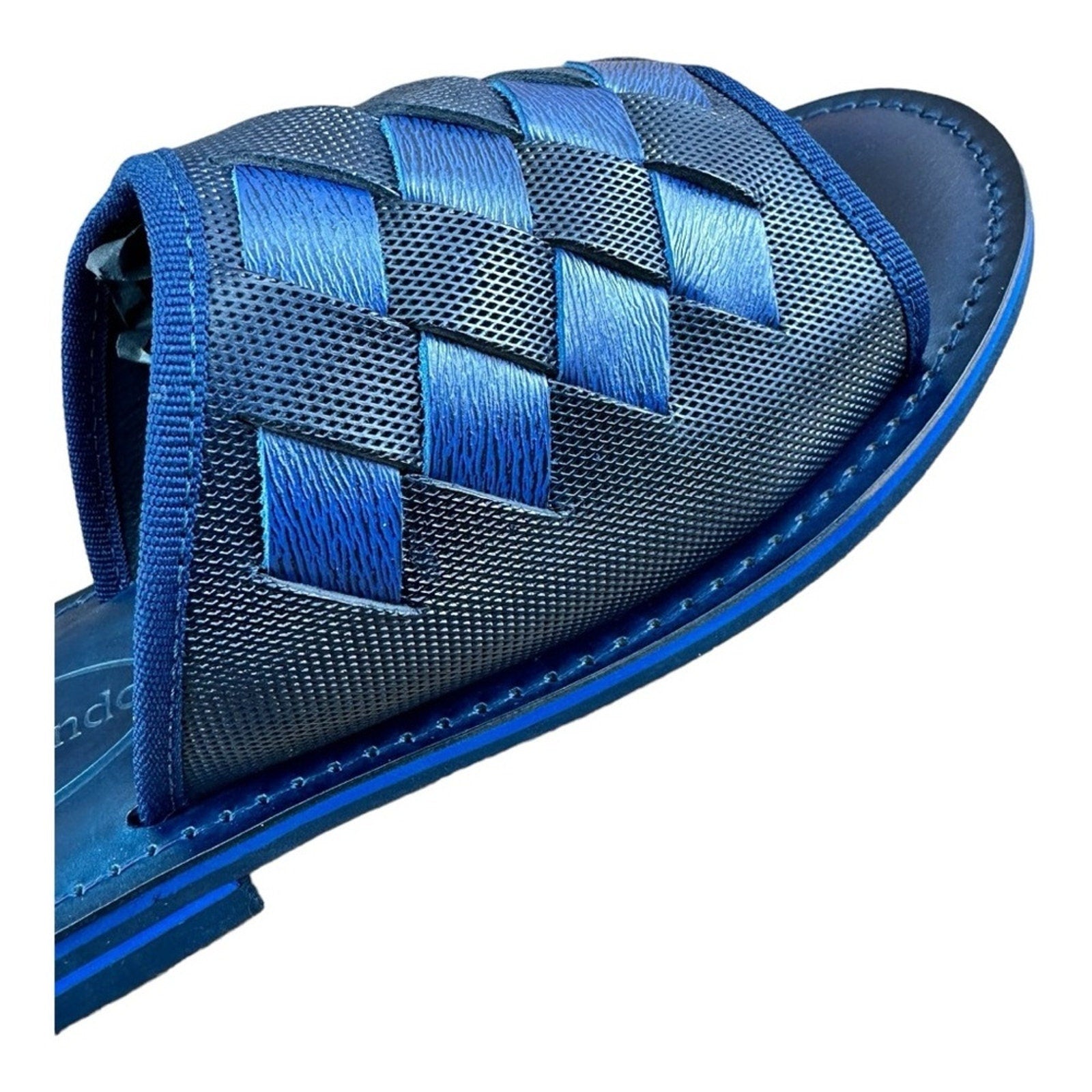 ReFerdinando Vero Cuoio Men’s Blue Woven Leather Slides sandal shoes - Azini